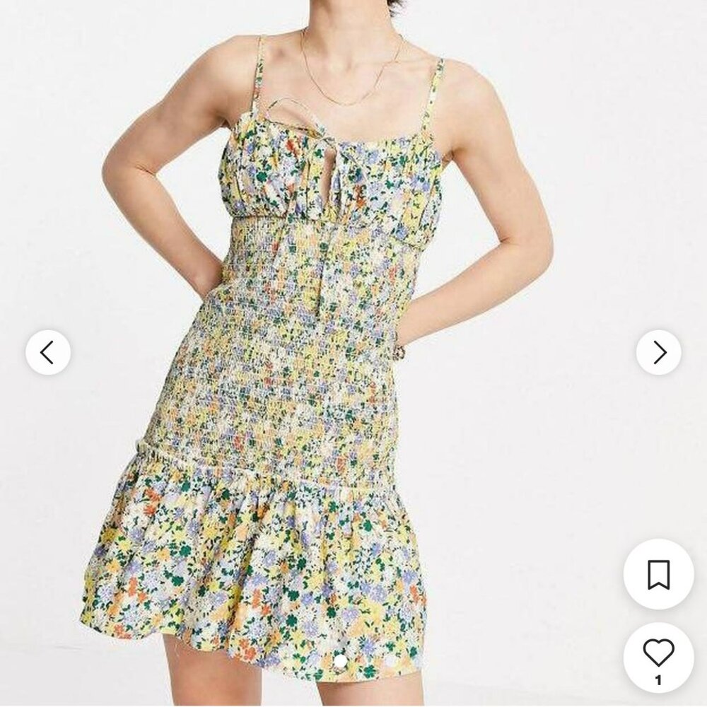 ASOS Design Women's Floral‎ Smocked Flounce Mini Dress, Size 8